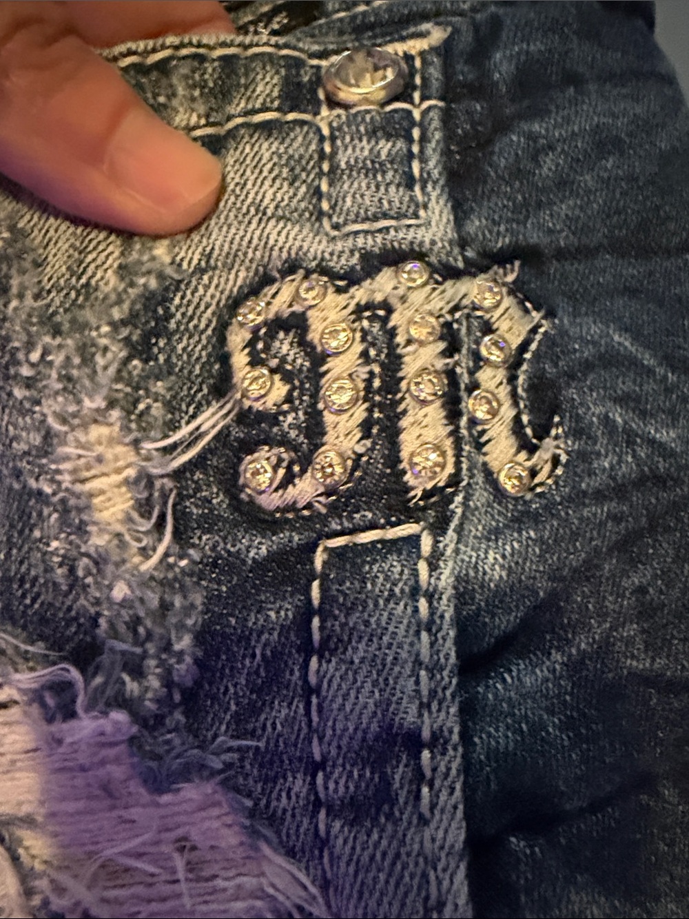 Miss Me Distressed Dark Wash Denim Shorts - Blue - Picture 10 of 10